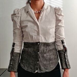 AMUR white and gray Nancy Wool Button Down top. Size Medium
